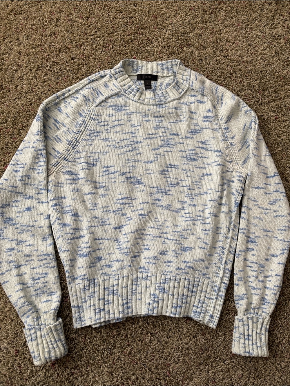 J. Crew Speckled Blue & White Cotton Knit Cropped Crewneck Sweater Women’s Small